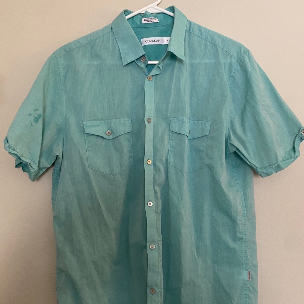 M Calvin Klein Short Sleeve Button Up Teal Shirt